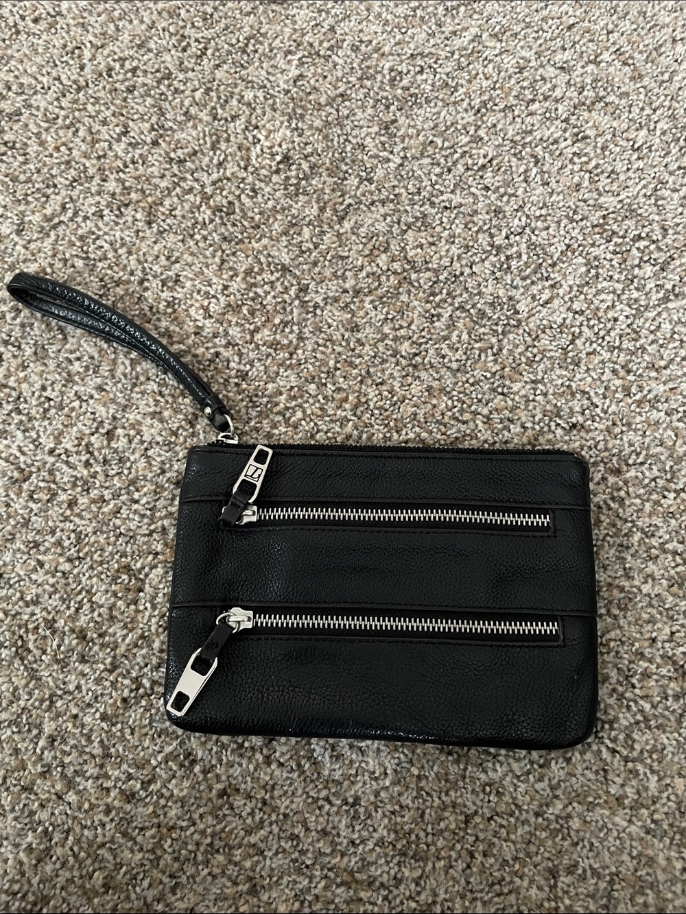 Tignanello Black Leather Wristlet Clutch with Silver Zippers